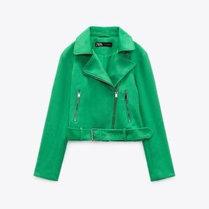 Zara Faux Suede Green Moto Jacket